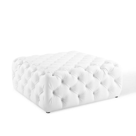 MODWAY FURNITURE Amour Tufted Button Large Square Faux Leather Ottoman White EEI-3773-WHI